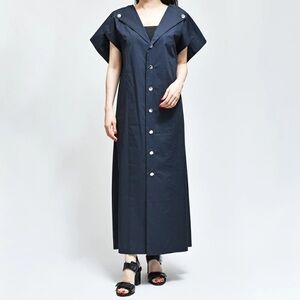 Plan C Midi Shirt Dress Navy Cotton